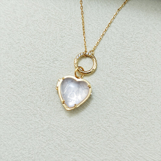 Rose Quartz Heart Locket Pendant Necklace