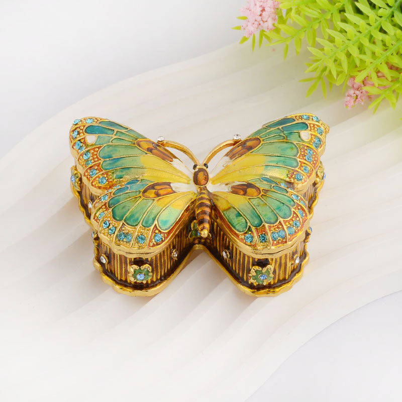Vintage Enamel Butterfly Jewelry Box – Hand-Painted Trinket Storage
