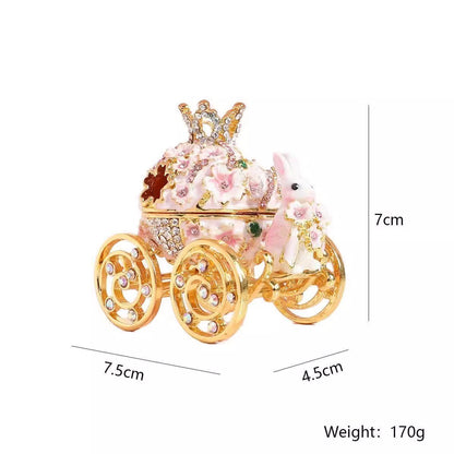 Fairytale Enamel Bunny Carriage Jewelry Box