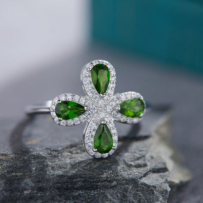 Energy Bloom Ring – Natural Gemstone Healing Flower Ring (Adjustable)