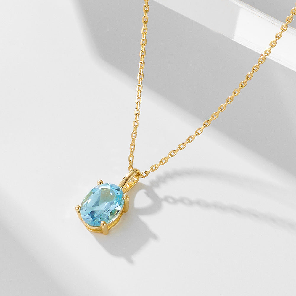Sky Blue Topaz Oval Pendant Necklace